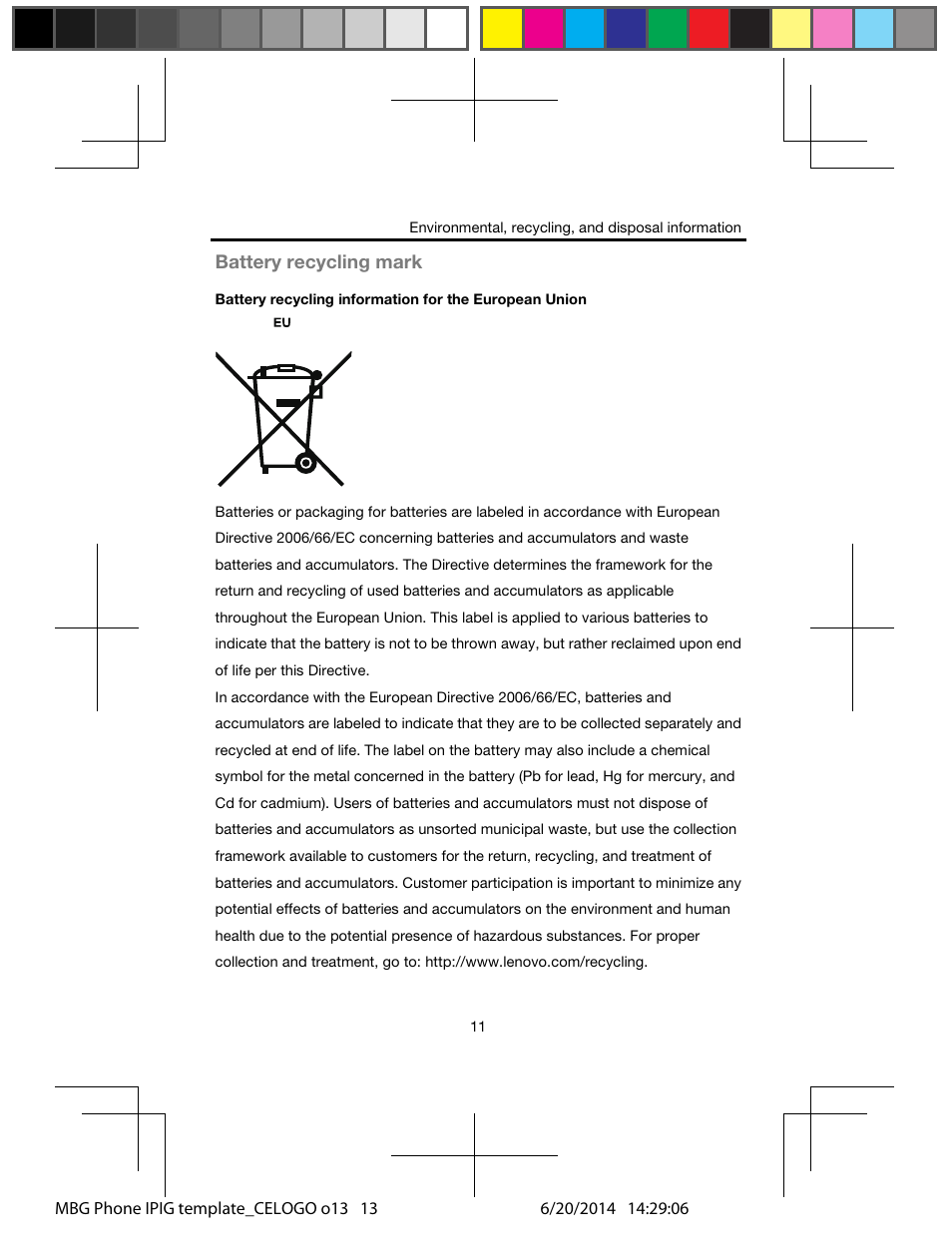 Battery recycling mark | Lenovo A328 Smartphone User Manual | Page 13 / 19