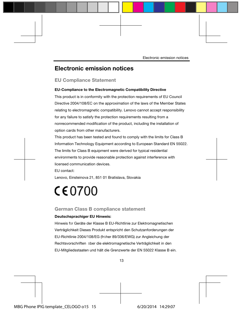 Electronic emission notices | Lenovo A328 Smartphone User Manual | Page 15 / 19
