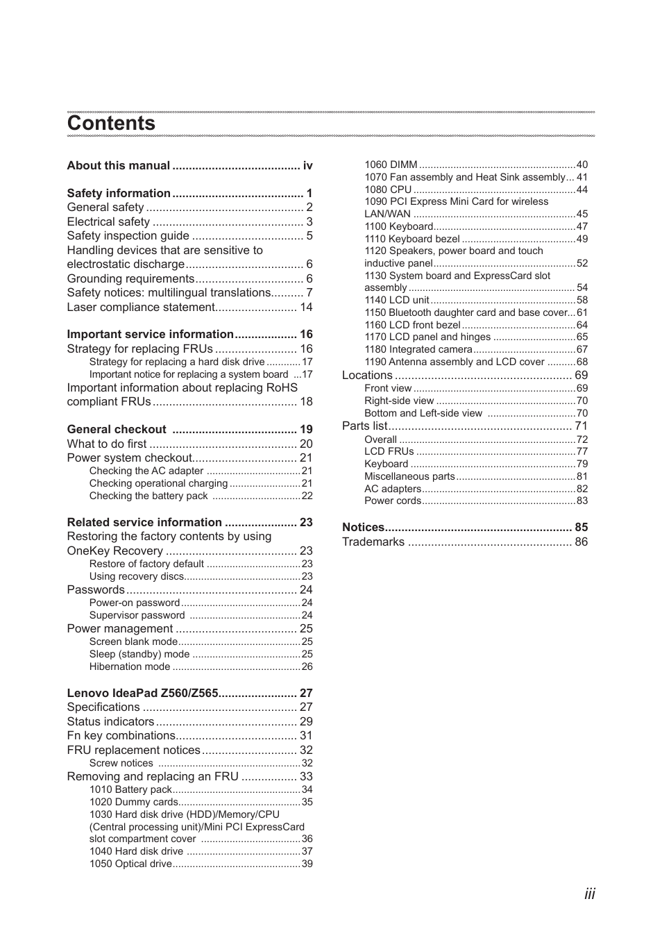 Lenovo IdeaPad Z560 User Manual | Page 3 / 90