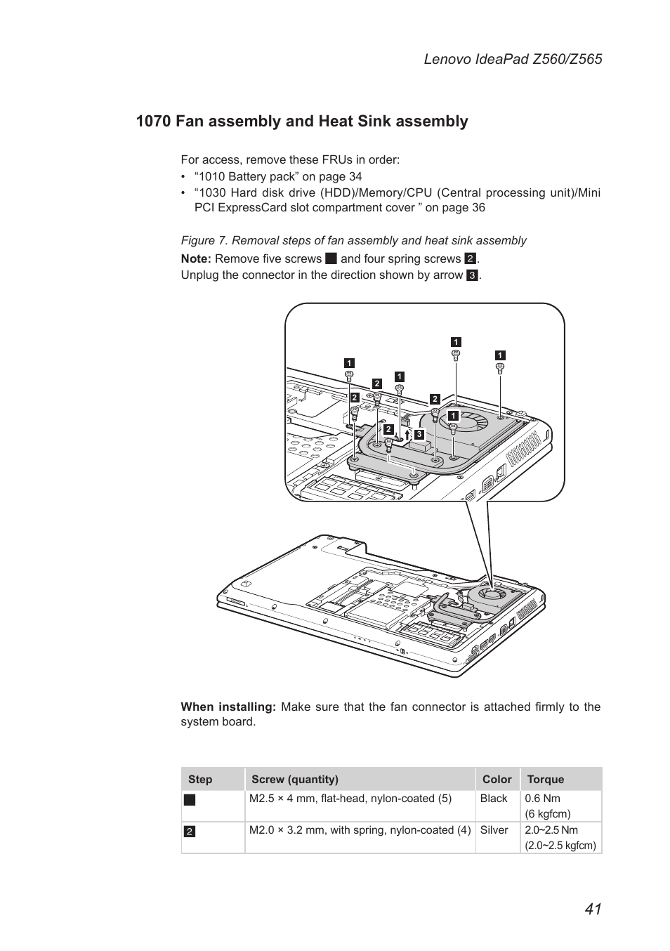 1070 fan assembly and heat sink assembly | Lenovo IdeaPad Z560 User Manual | Page 45 / 90