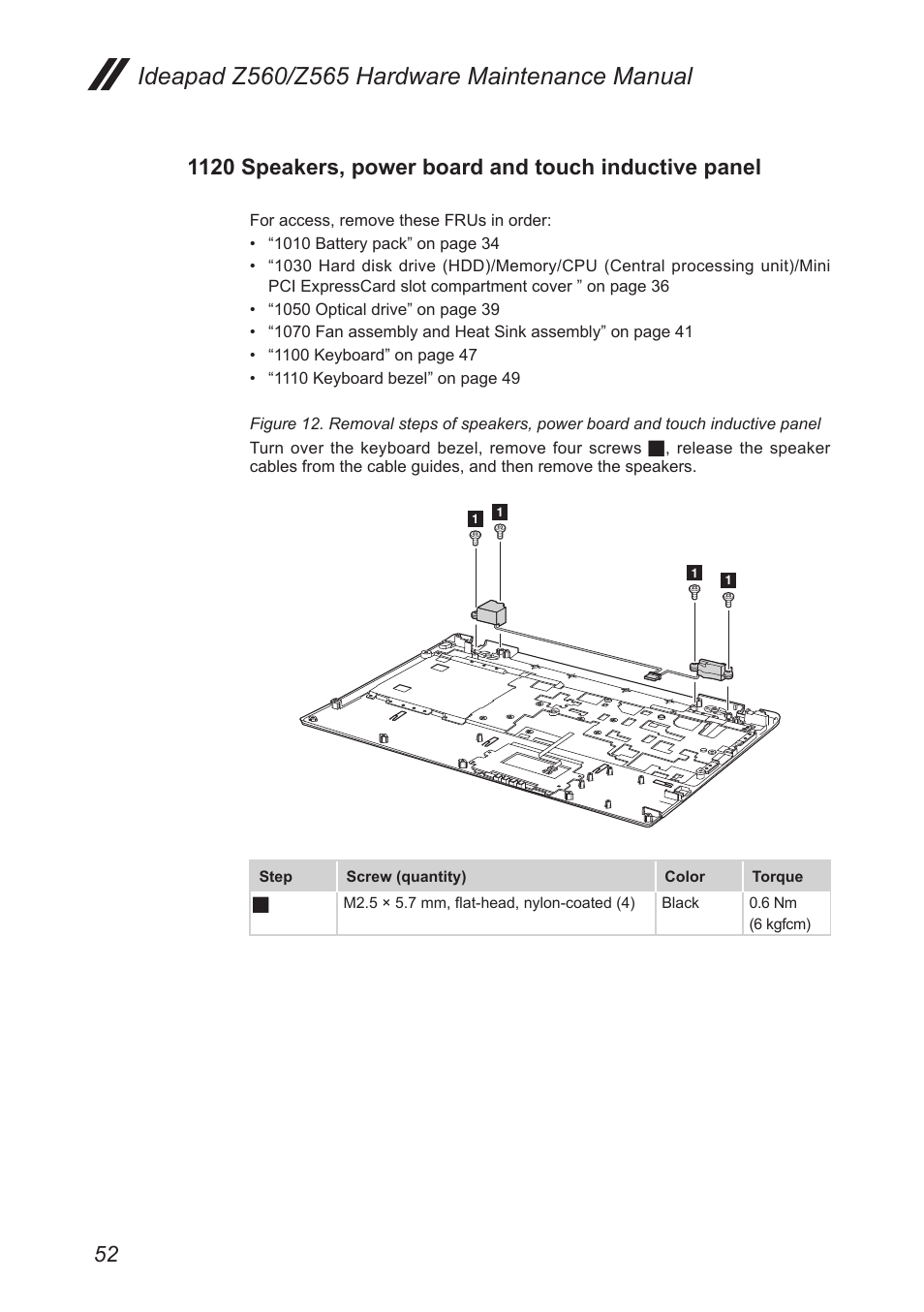 1120 speakers, power board and touch, Inductive panel | Lenovo IdeaPad Z560 User Manual | Page 56 / 90