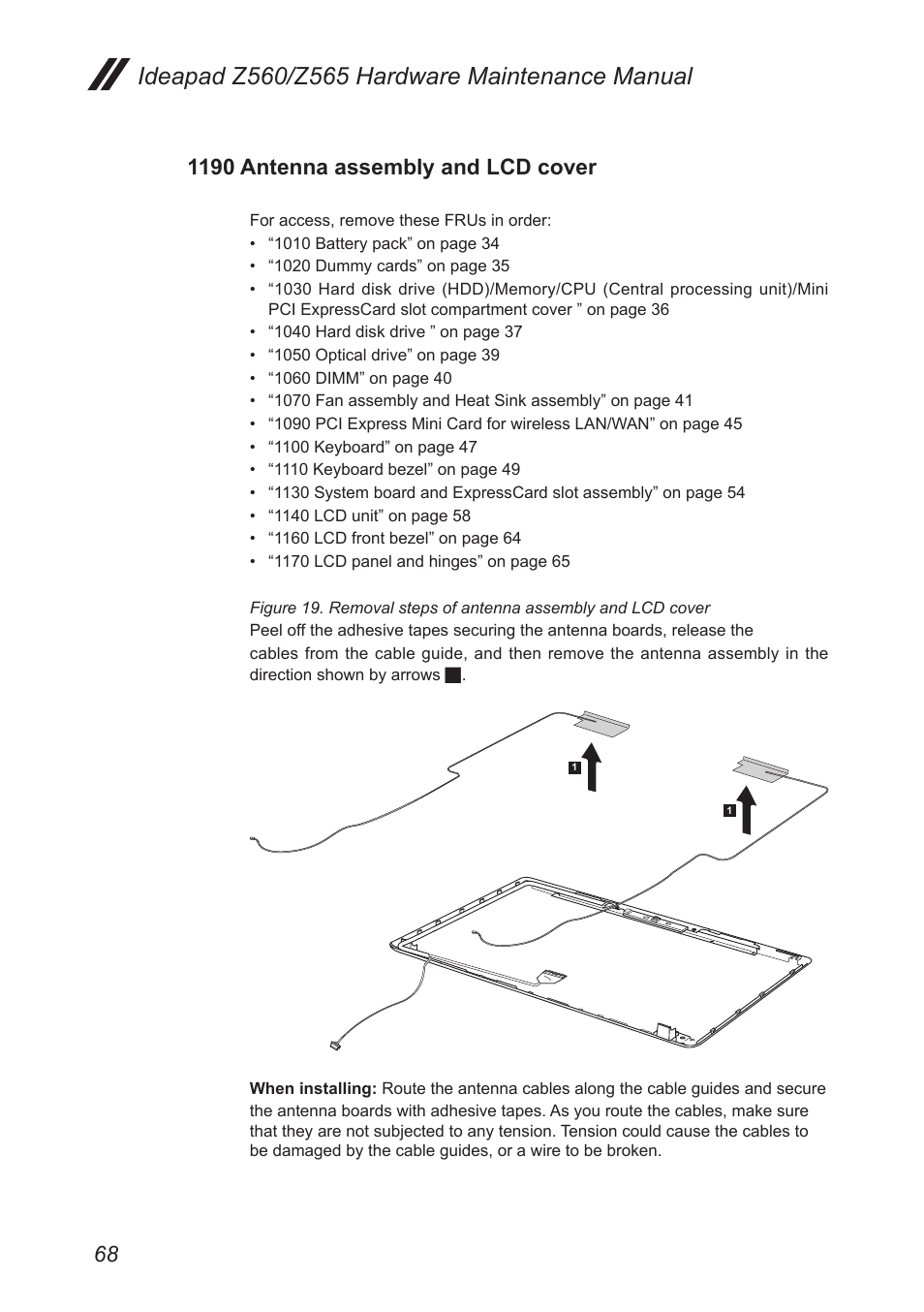 1190 antenna assembly and lcd cover | Lenovo IdeaPad Z560 User Manual | Page 72 / 90