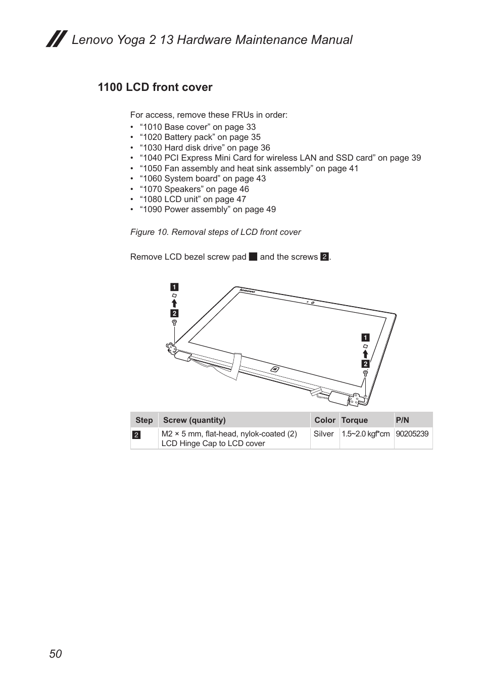 1100 lcd front cover, Lenovo yoga 2 13 hardware maintenance manual | Lenovo Yoga 2 13 Notebook Lenovo User Manual | Page 54 / 77