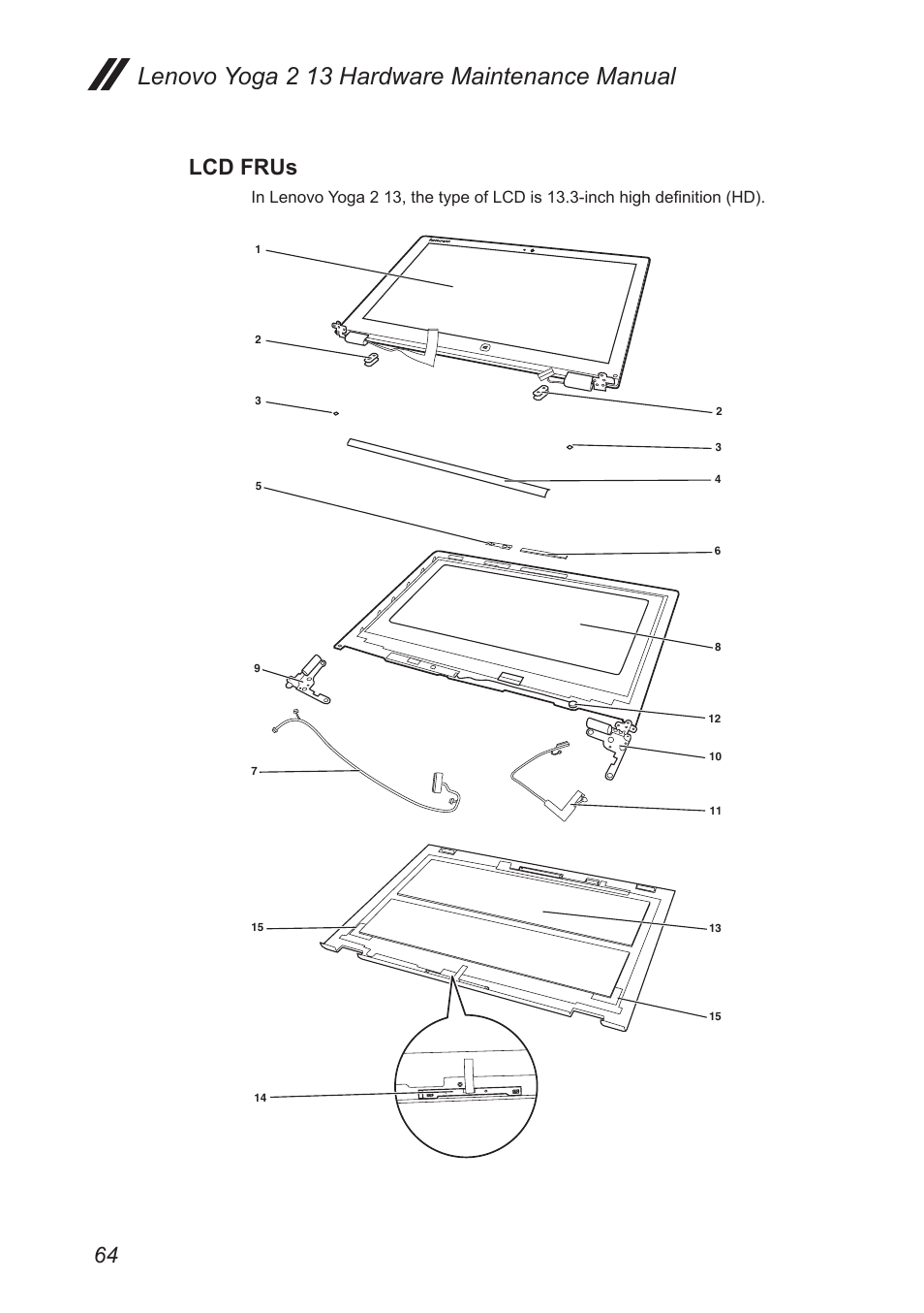 Lcd frus, Lenovo yoga 2 13 hardware maintenance manual | Lenovo Yoga 2 13 Notebook Lenovo User Manual | Page 68 / 77