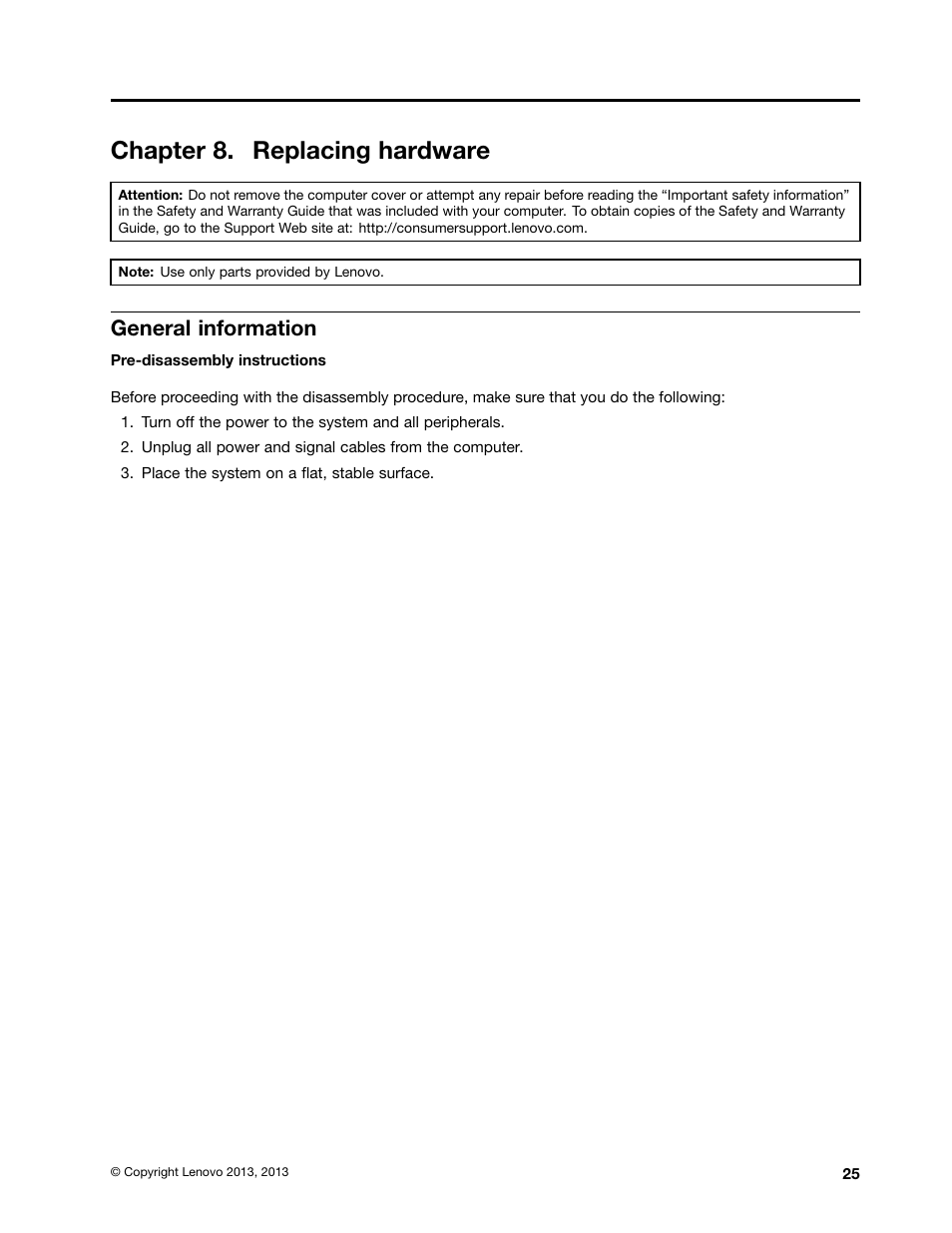 Chapter 8. replacing hardware, General information | Lenovo Erazer X510 Desktop User Manual | Page 31 / 59