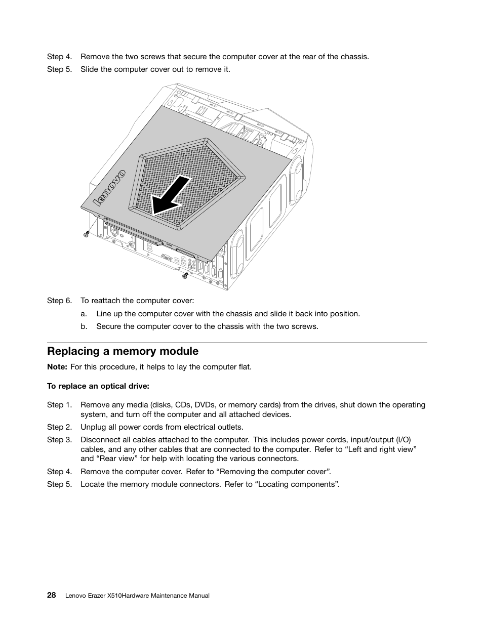 Replacing a memory module | Lenovo Erazer X510 Desktop User Manual | Page 34 / 59