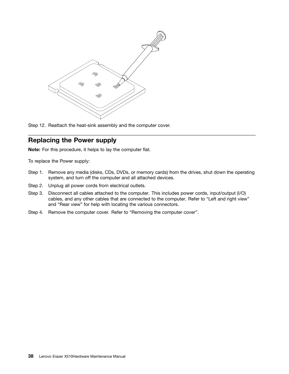 Replacing the power supply | Lenovo Erazer X510 Desktop User Manual | Page 44 / 59