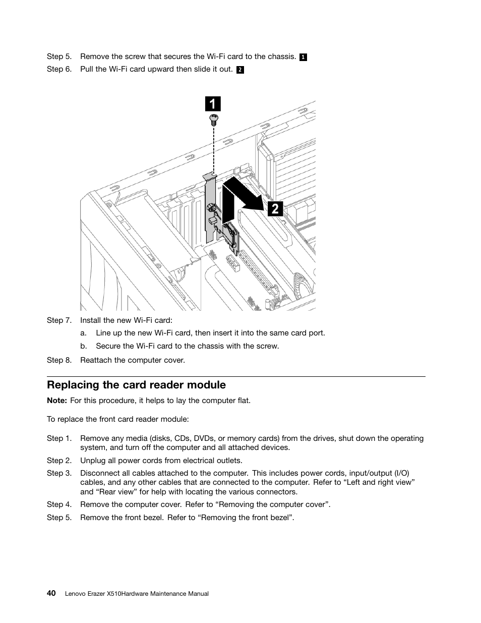 Replacing the card reader module | Lenovo Erazer X510 Desktop User Manual | Page 46 / 59