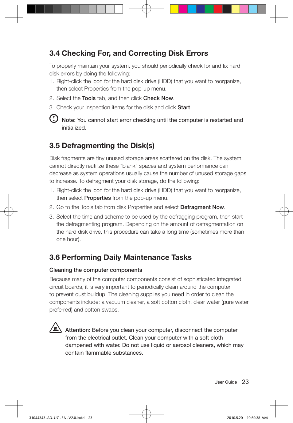 4 checking for, and correcting disk errors, 5 defragmenting the disk(s), 6 performing daily maintenance tasks | Lenovo IdeaCentre A310 User Manual | Page 28 / 35