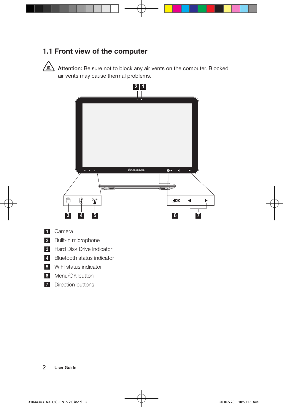 1 front view of the computer | Lenovo IdeaCentre A310 User Manual | Page 7 / 35