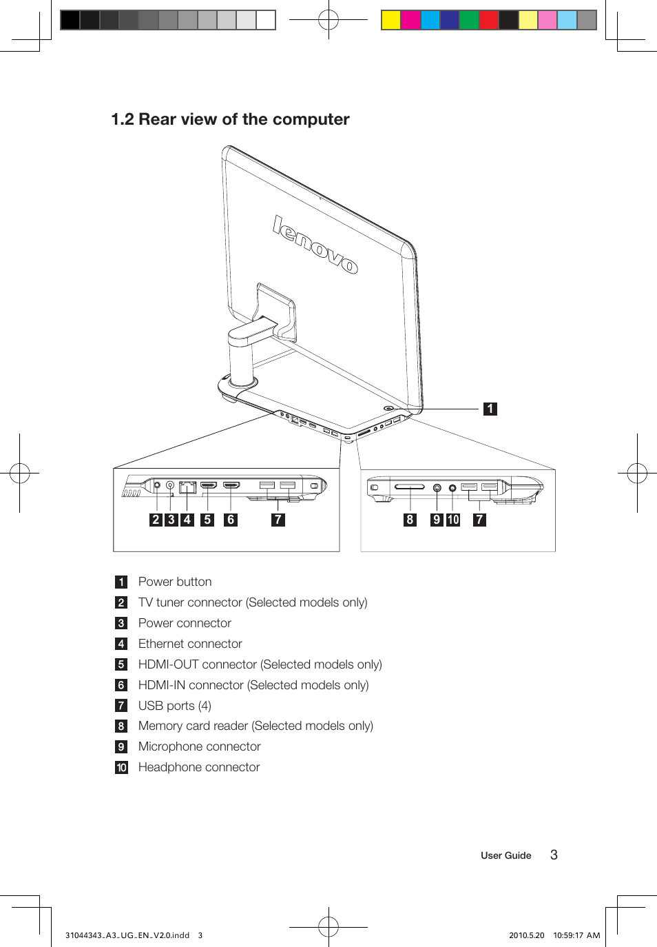 2 rear view of the computer | Lenovo IdeaCentre A310 User Manual | Page 8 / 35