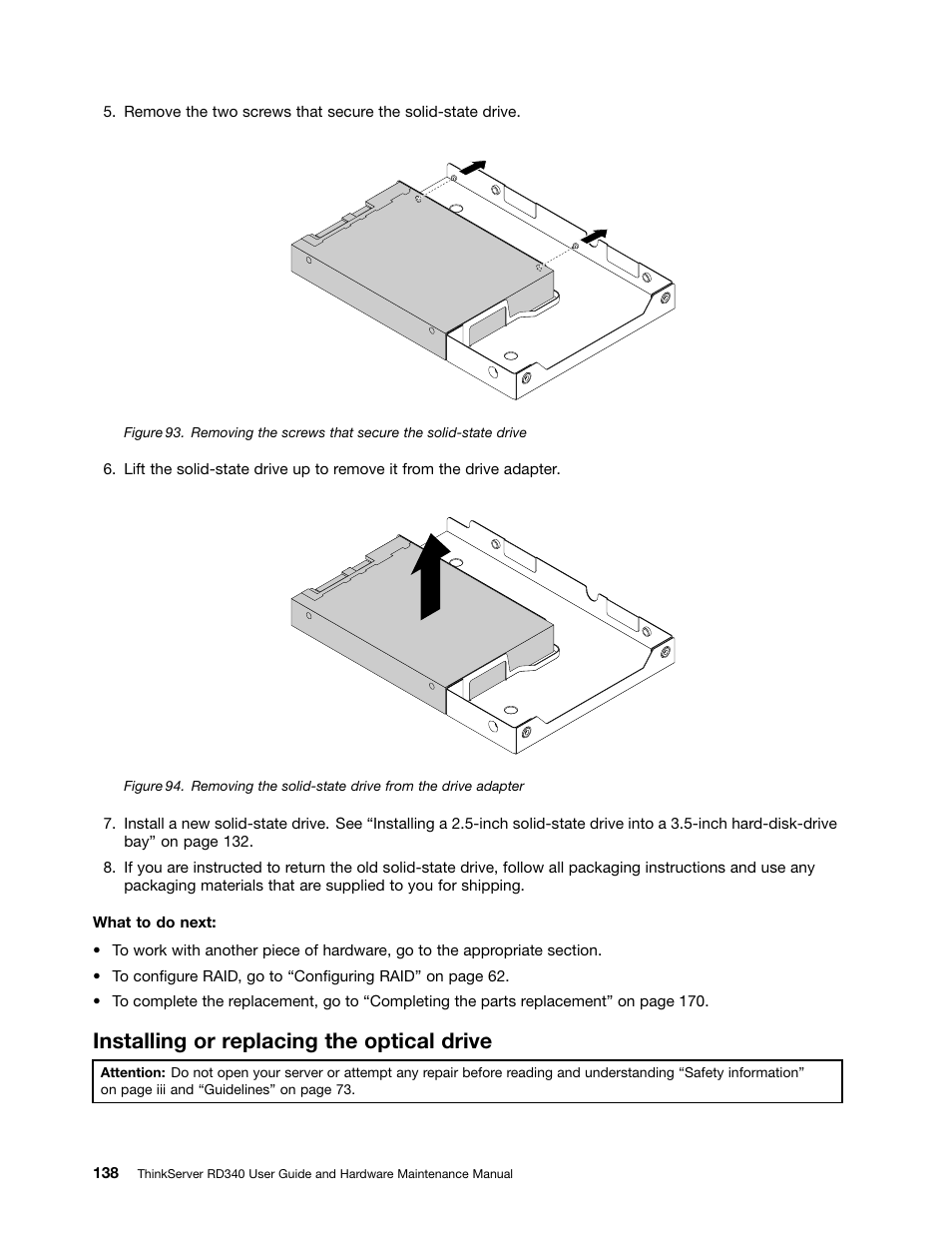 Installing or replacing the optical drive | Lenovo ThinkServer RD340 User Manual | Page 150 / 214