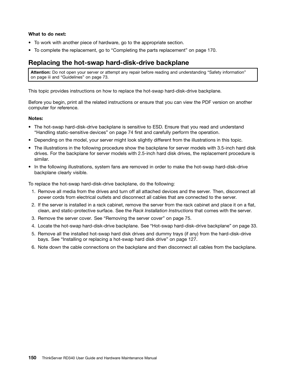Replacing the hot-swap hard-disk-drive backplane | Lenovo ThinkServer RD340 User Manual | Page 162 / 214