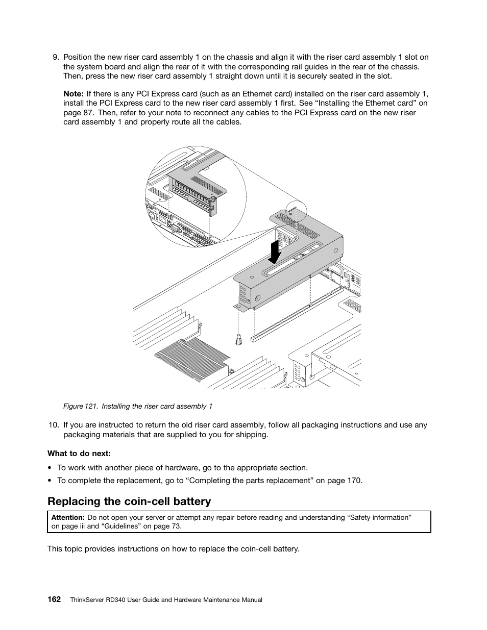 Replacing the coin-cell battery | Lenovo ThinkServer RD340 User Manual | Page 174 / 214