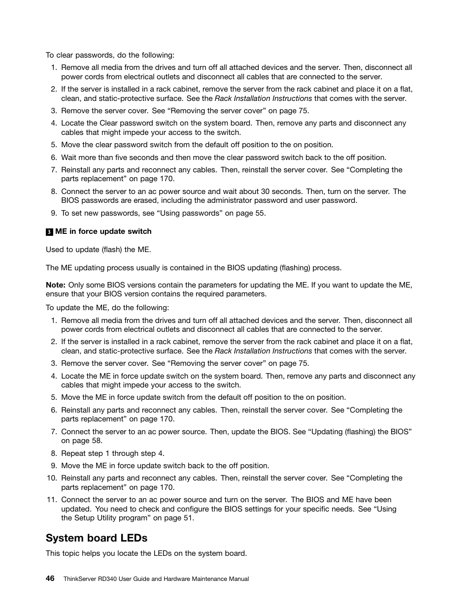 System board leds | Lenovo ThinkServer RD340 User Manual | Page 58 / 214