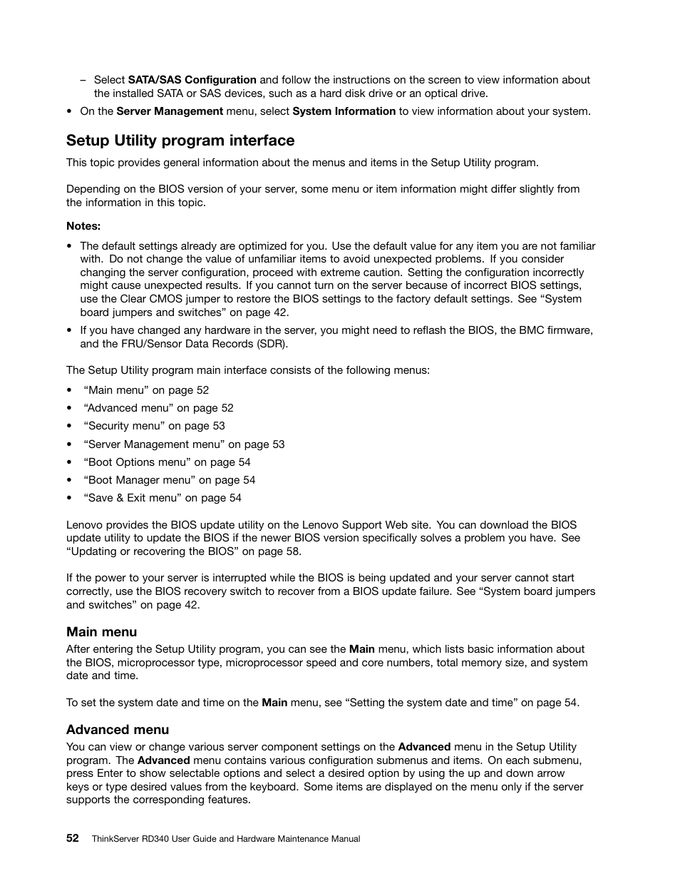 Setup utility program interface | Lenovo ThinkServer RD340 User Manual | Page 64 / 214