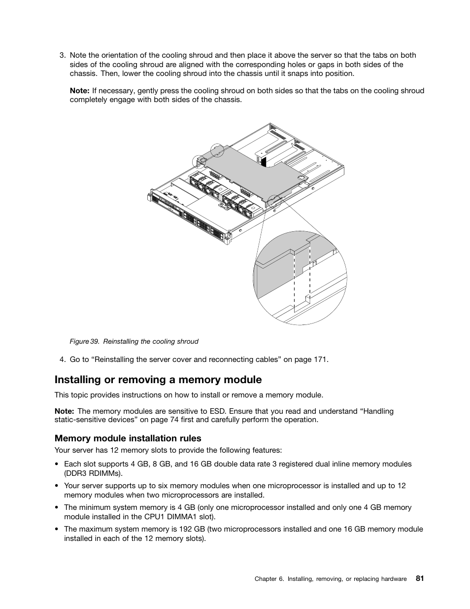 Installing or removing a memory module | Lenovo ThinkServer RD340 User Manual | Page 93 / 214