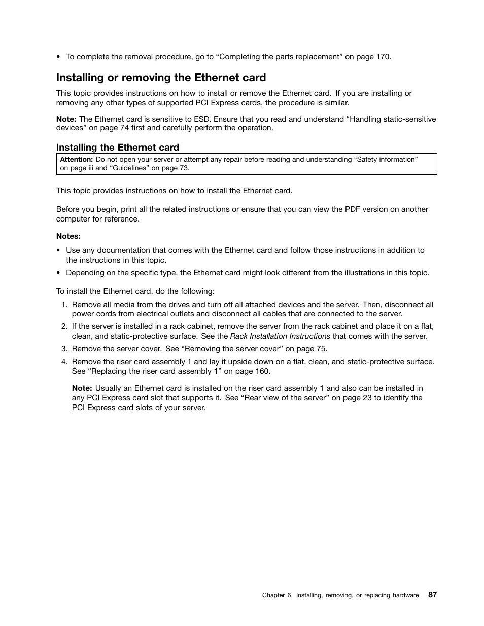 Installing or removing the ethernet card | Lenovo ThinkServer RD340 User Manual | Page 99 / 214
