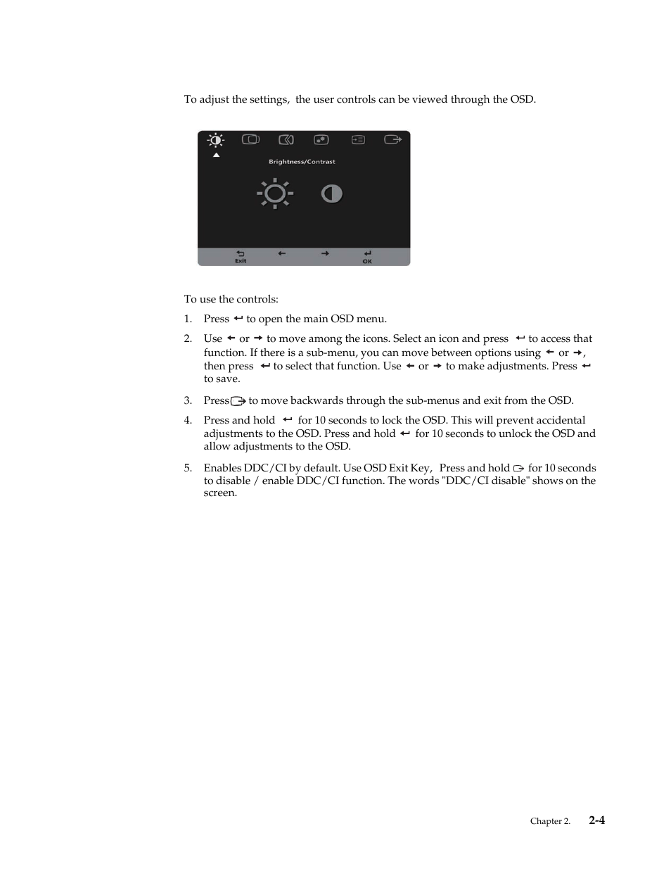 Using the on-screen display (osd) controls, Using the on-screen display (osd) controls -4 | Lenovo ThinkVision T2220 21.5-inch WLED Backlit LCD Monitor User Manual | Page 15 / 35