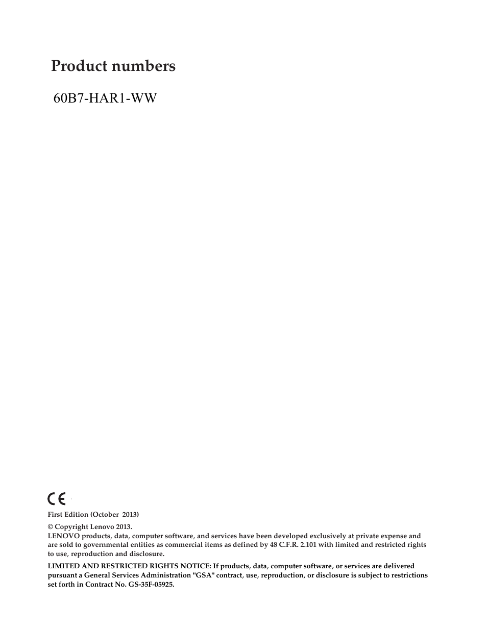Product numbers, 60b7-har1-ww | Lenovo ThinkVision T2220 21.5-inch WLED Backlit LCD Monitor User Manual | Page 2 / 35