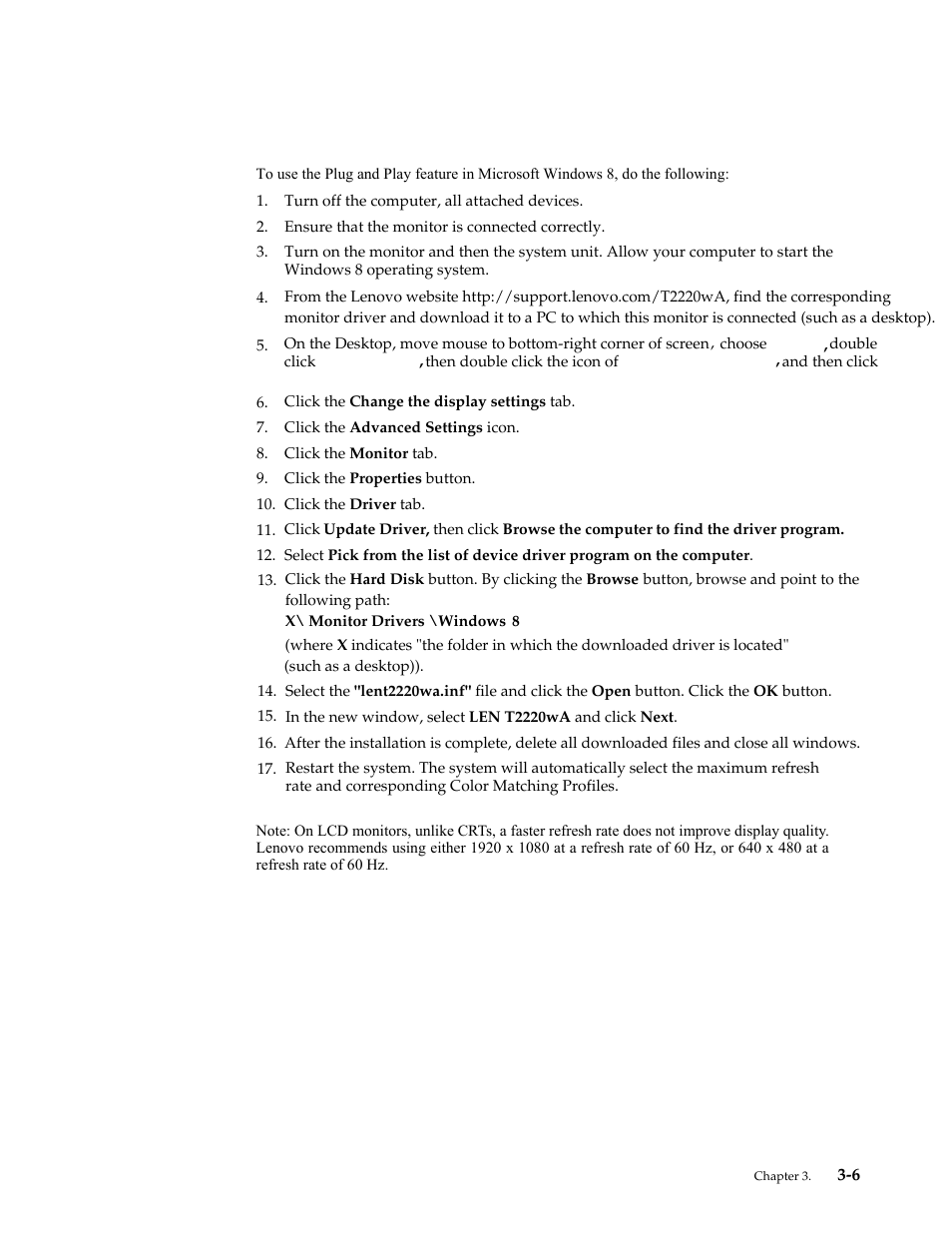 Installing the monitor driver in windows 8, Installing the monitor driver in windows 8 -6 | Lenovo ThinkVision T2220 21.5-inch WLED Backlit LCD Monitor User Manual | Page 27 / 35