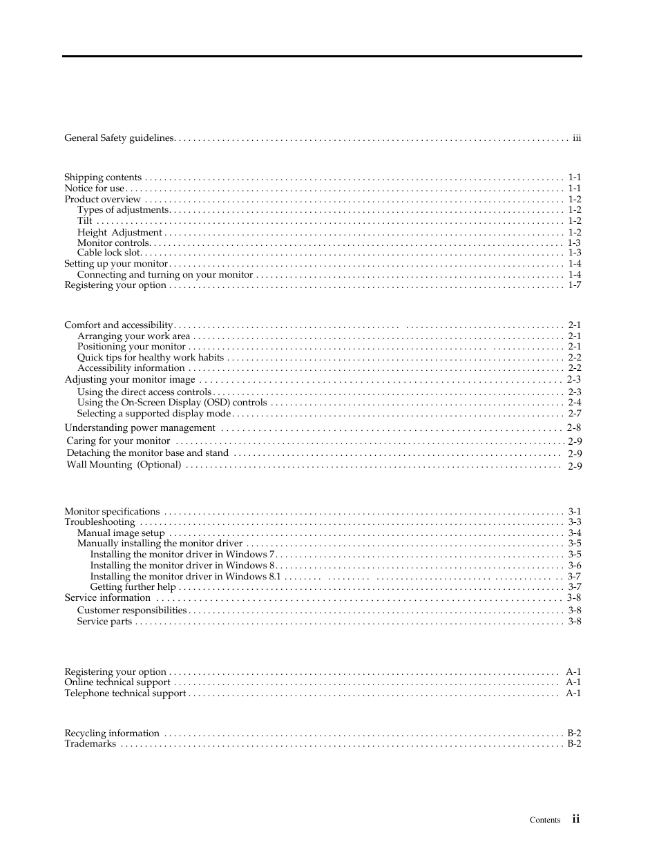 Lenovo ThinkVision T2220 21.5-inch WLED Backlit LCD Monitor User Manual | Page 3 / 35