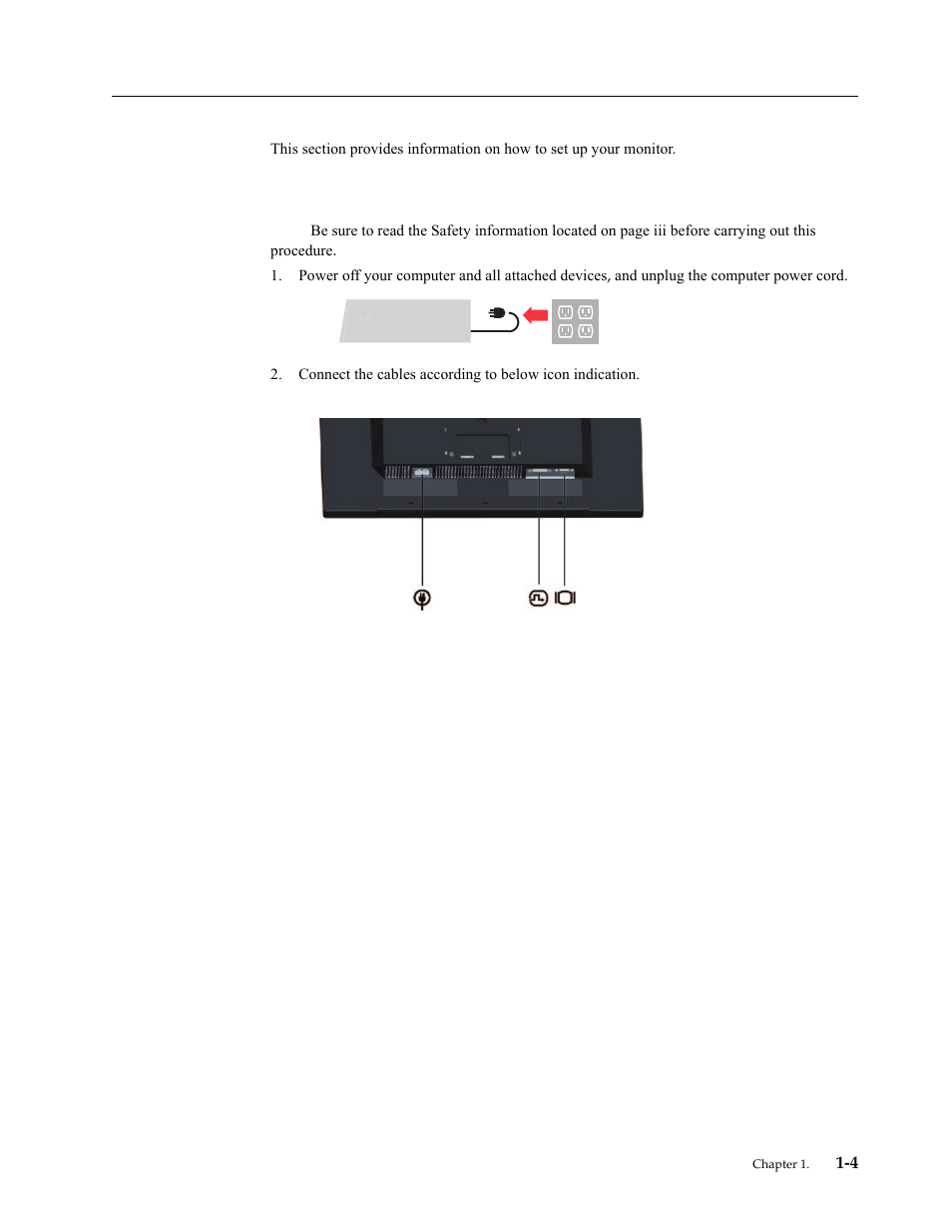 Setting up your monitor, Connecting and turning on your monitor, Setting up your monitor -4 | Connecting and turning on your monitor -4 | Lenovo ThinkVision T2220 21.5-inch WLED Backlit LCD Monitor User Manual | Page 8 / 35