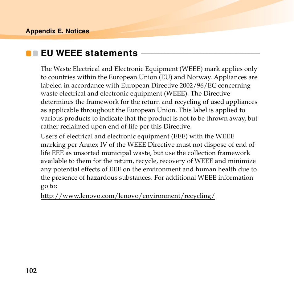 Eu weee statements | Lenovo B450 Notebook User Manual | Page 116 / 128