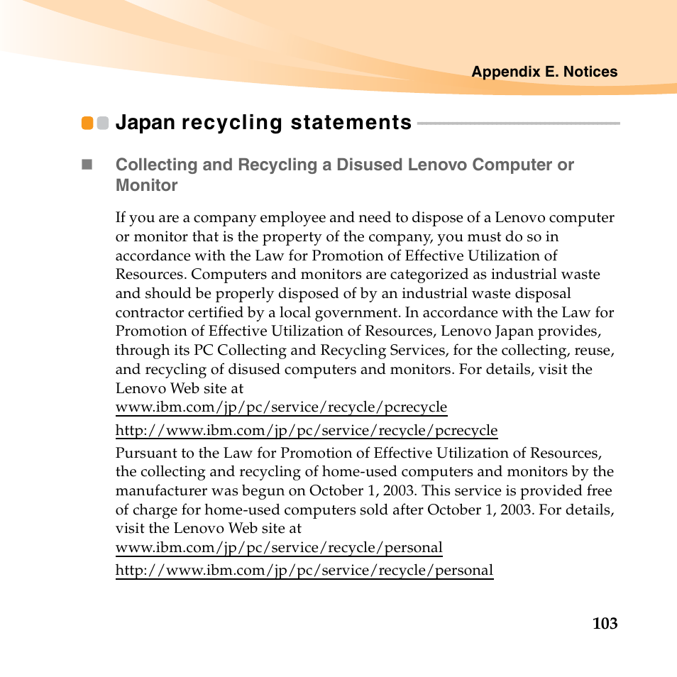 Japan recycling statements | Lenovo B450 Notebook User Manual | Page 117 / 128