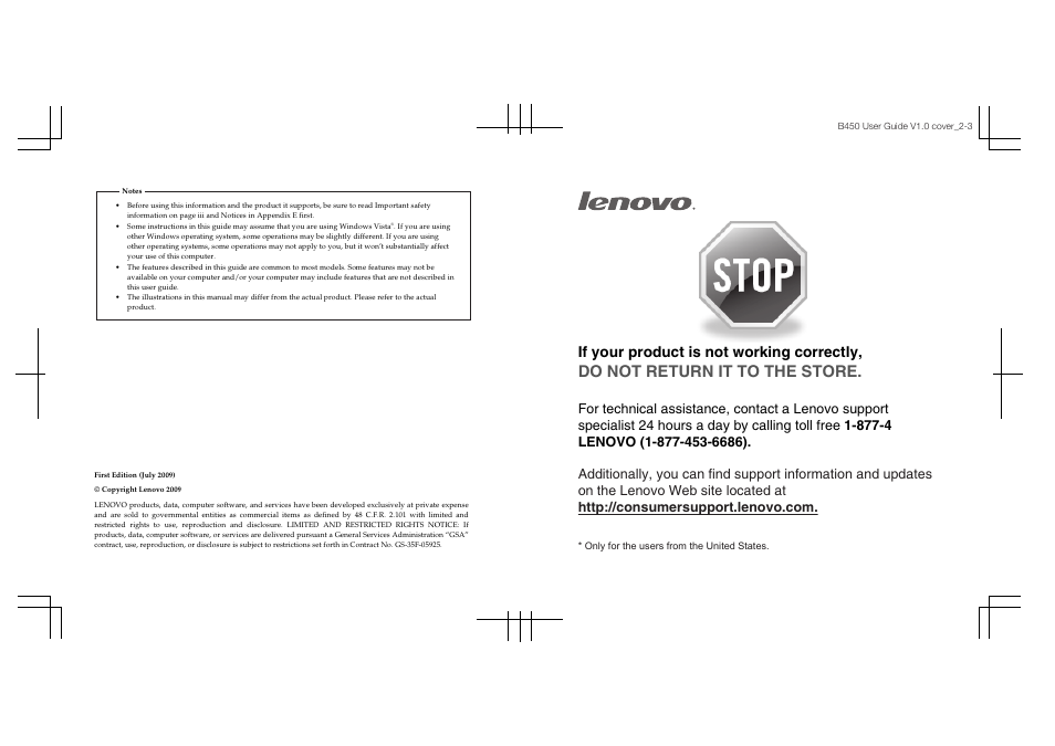 Do not return it to the store, If your product is not working correctly | Lenovo B450 Notebook User Manual | Page 127 / 128