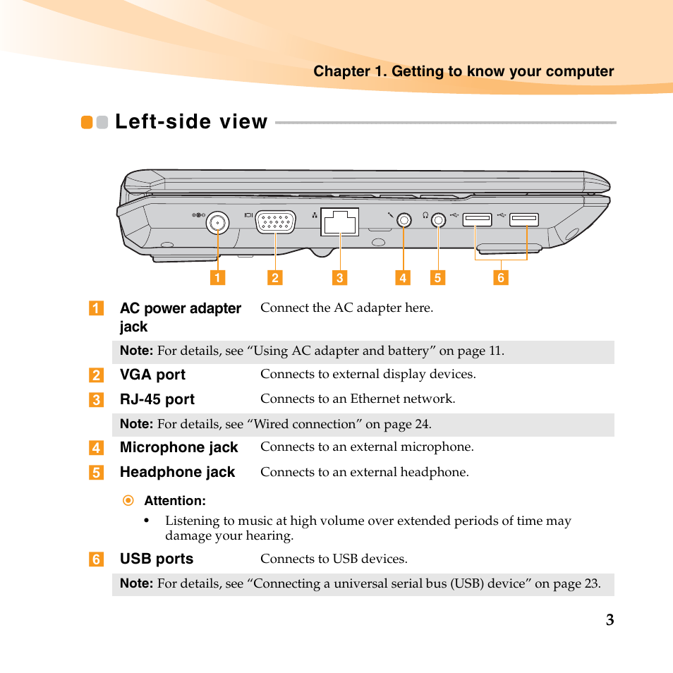 Left-side view | Lenovo B450 Notebook User Manual | Page 17 / 128