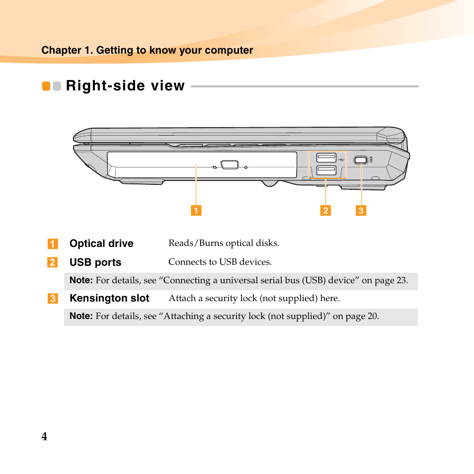 Right-side view | Lenovo B450 Notebook User Manual | Page 18 / 128