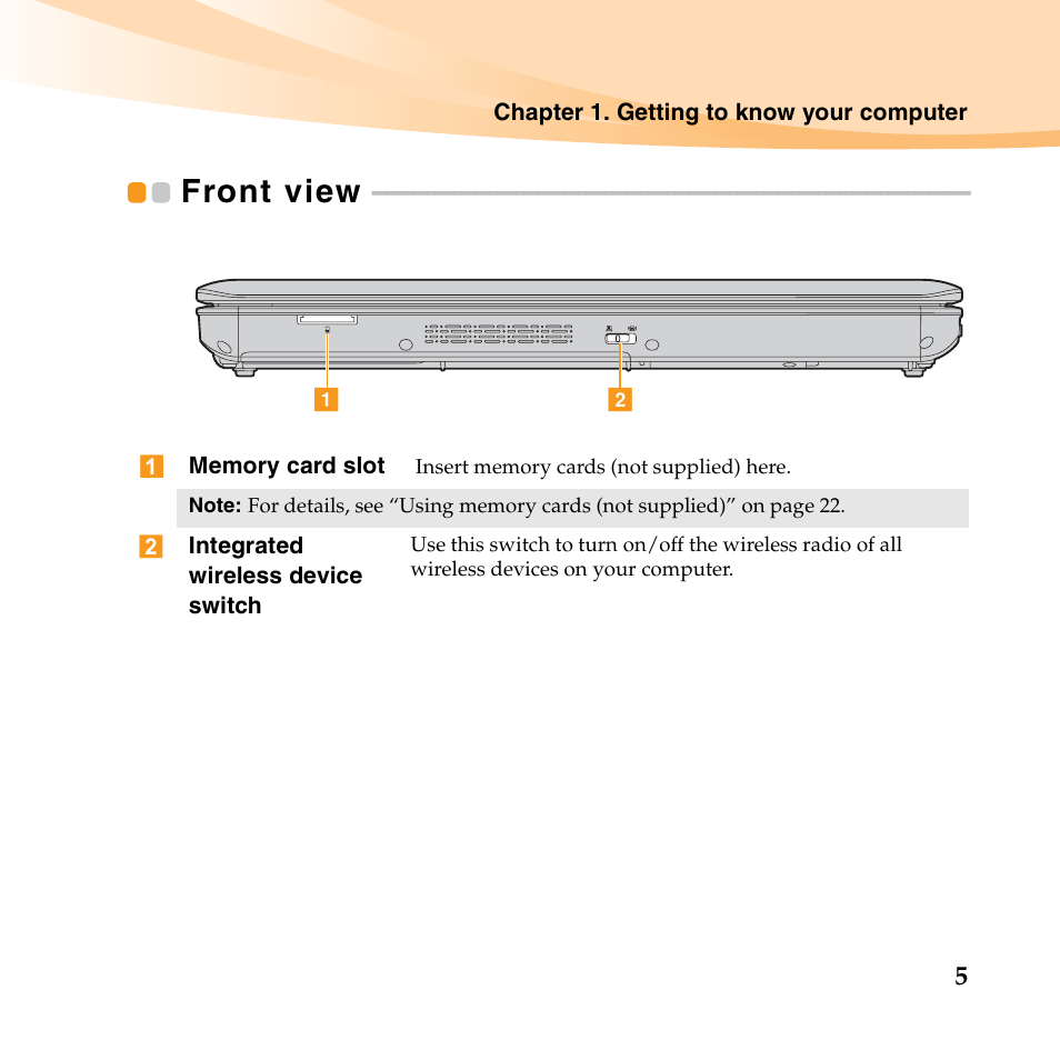 Front view | Lenovo B450 Notebook User Manual | Page 19 / 128