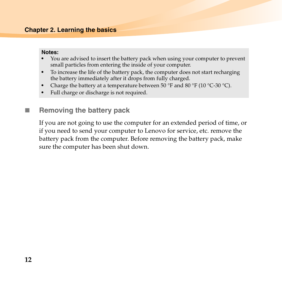 Removing the battery pack | Lenovo B450 Notebook User Manual | Page 26 / 128