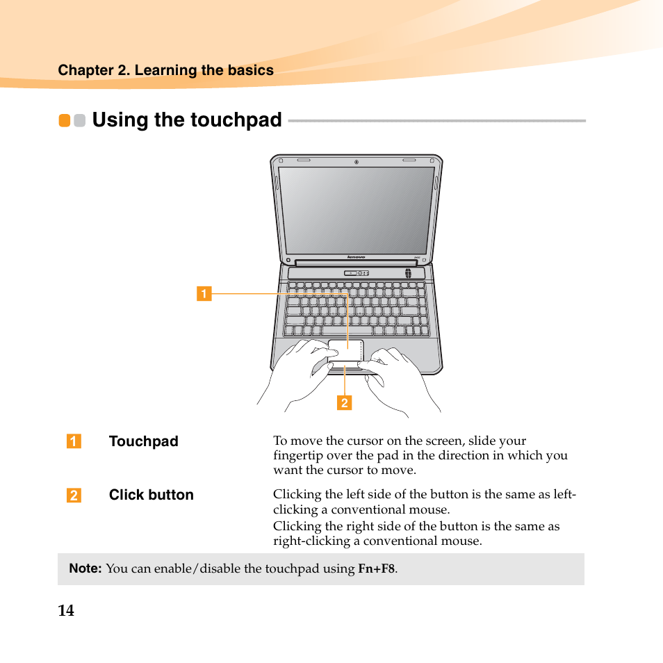 Using the touchpad | Lenovo B450 Notebook User Manual | Page 28 / 128