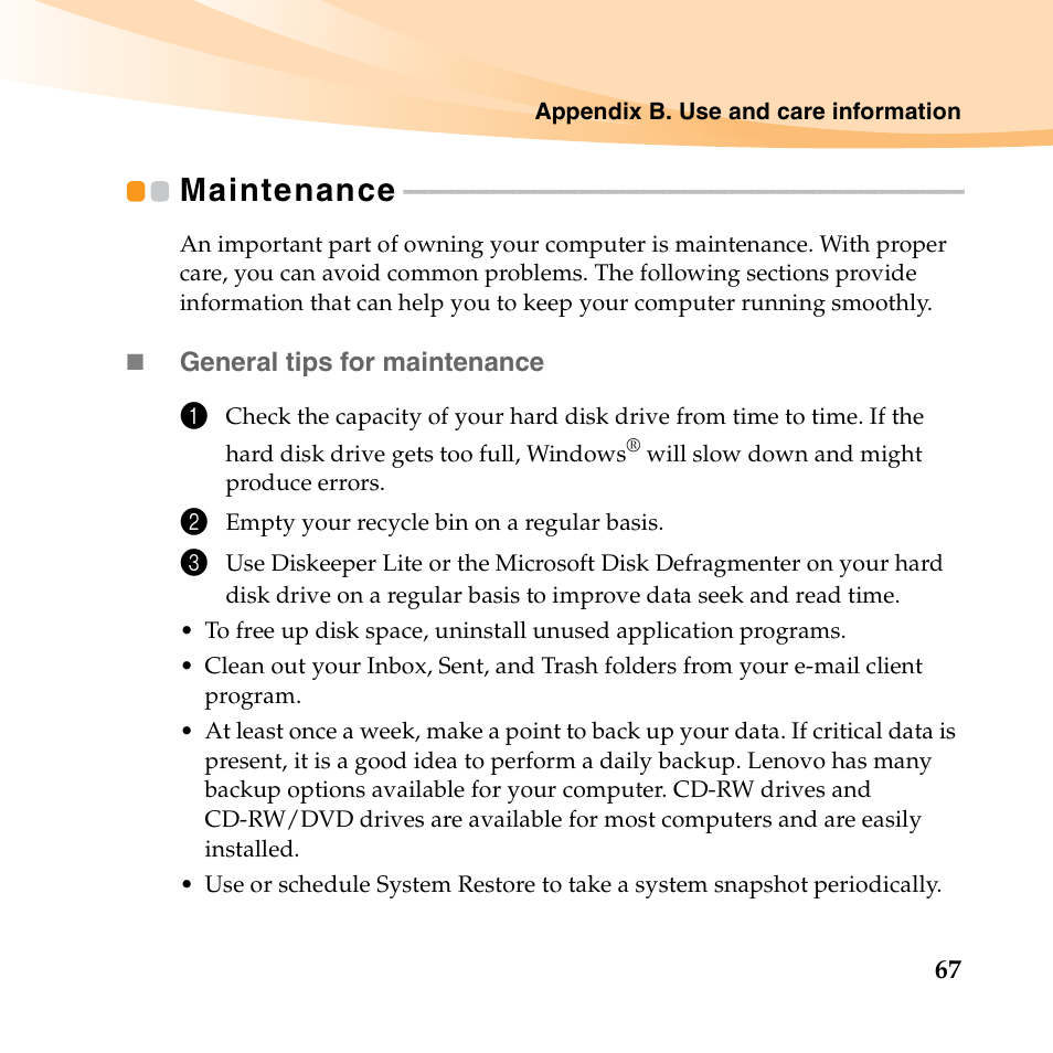 Maintenance | Lenovo B450 Notebook User Manual | Page 81 / 128