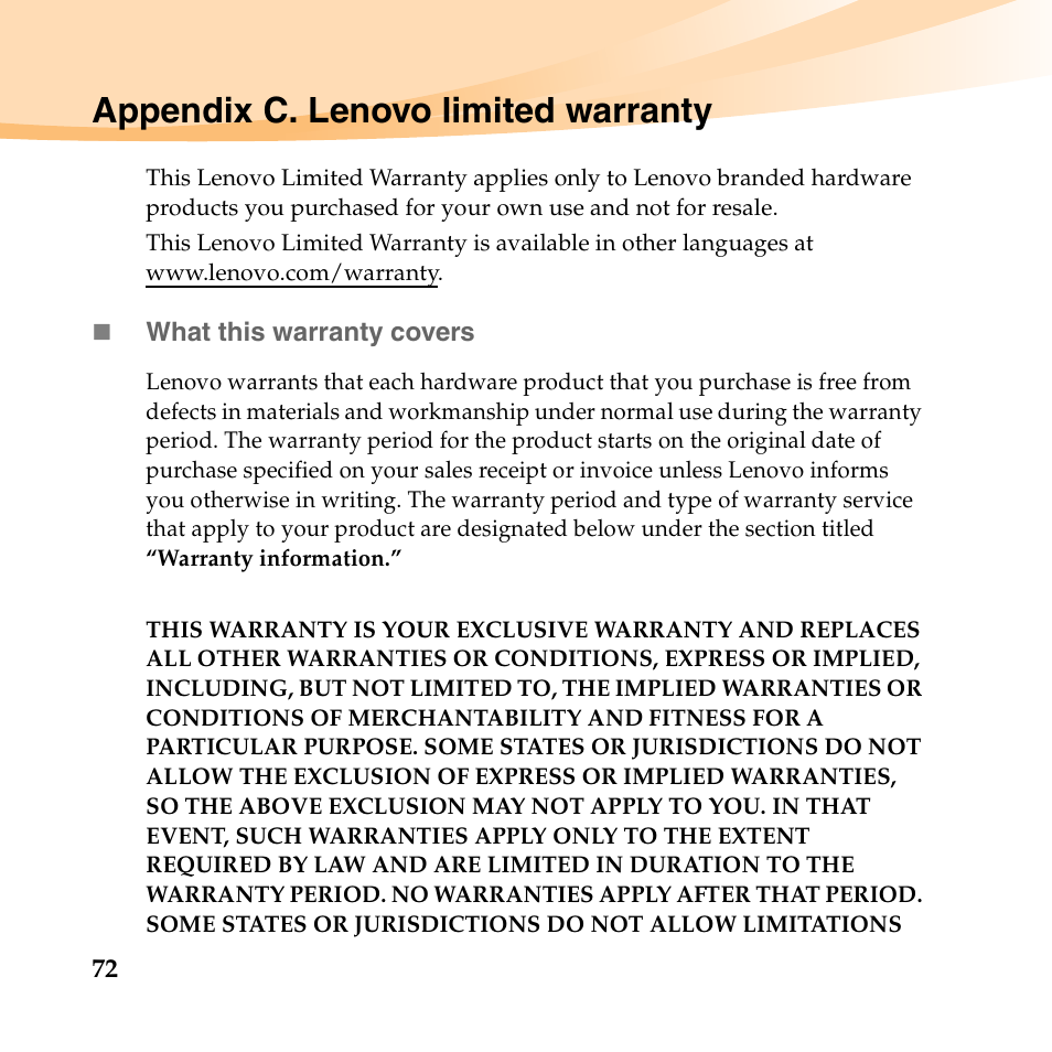 Appendix c. lenovo limited warranty | Lenovo B450 Notebook User Manual | Page 86 / 128