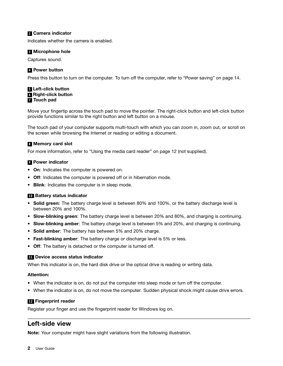 Left-side view | Lenovo E40-70 Notebook User Manual | Page 16 / 70