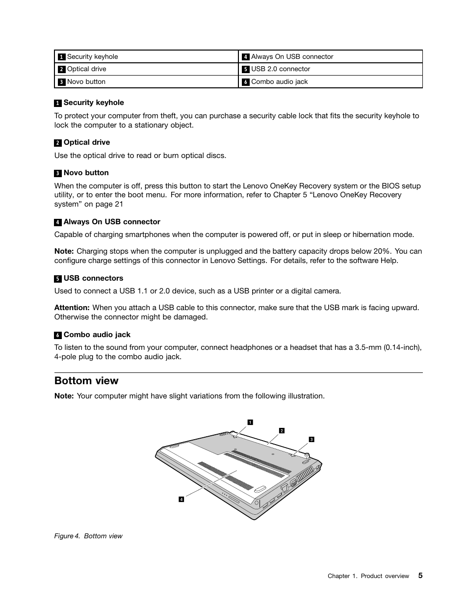 Bottom view | Lenovo E40-70 Notebook User Manual | Page 19 / 70