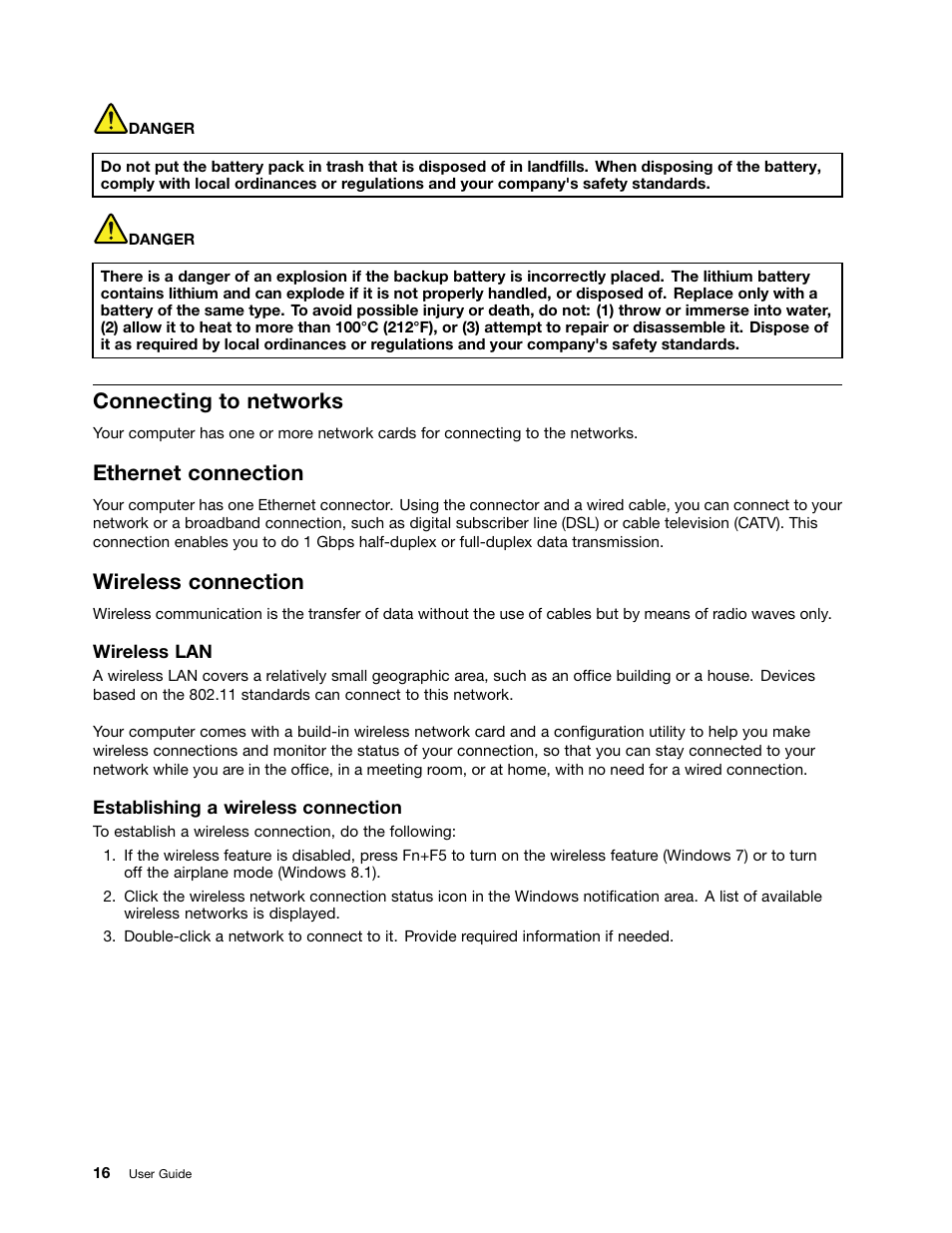 Connecting to networks, Ethernet connection, Wireless connection | Lenovo E40-70 Notebook User Manual | Page 30 / 70