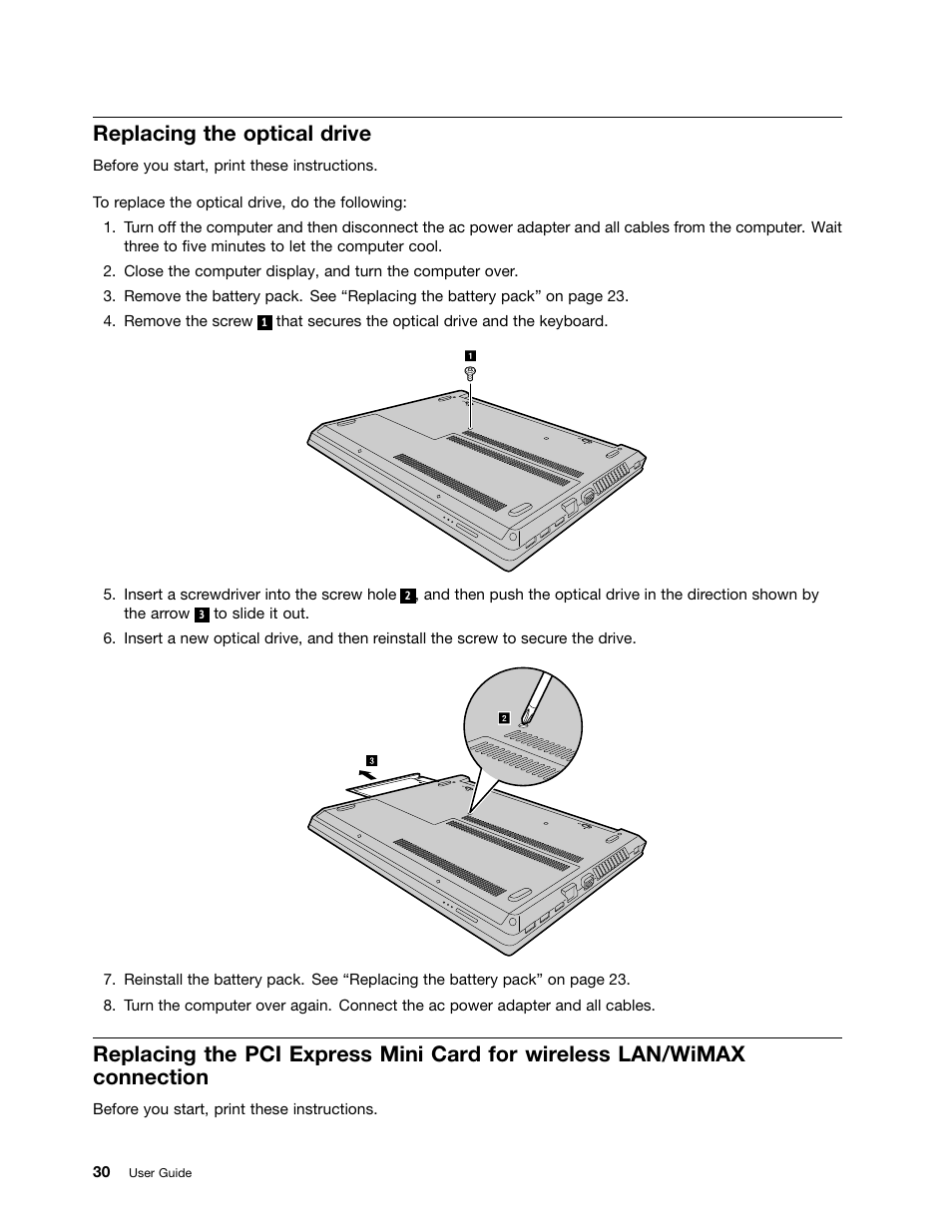 Replacing the optical drive | Lenovo E40-70 Notebook User Manual | Page 44 / 70