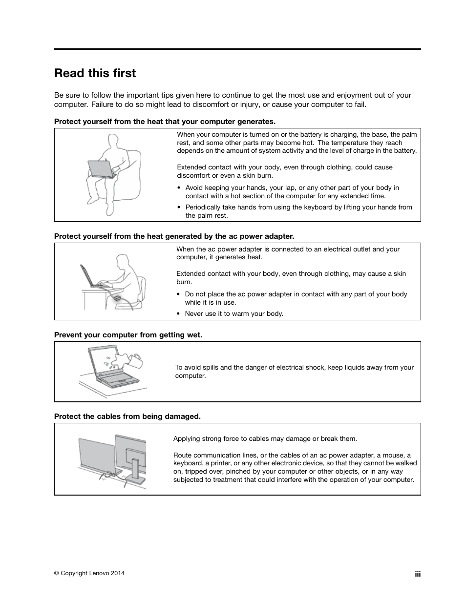 Read this first | Lenovo E40-70 Notebook User Manual | Page 5 / 70