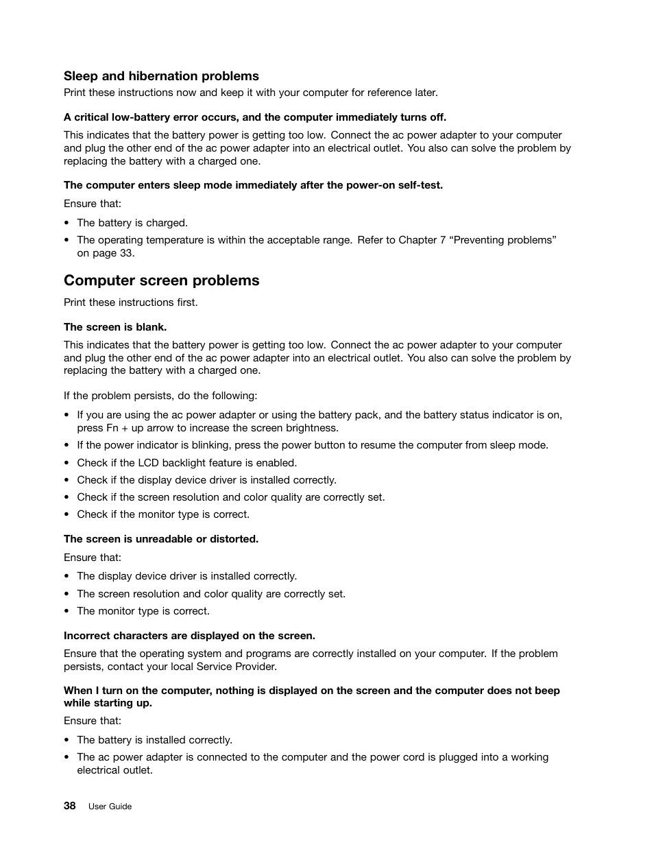 Computer screen problems | Lenovo E40-70 Notebook User Manual | Page 52 / 70