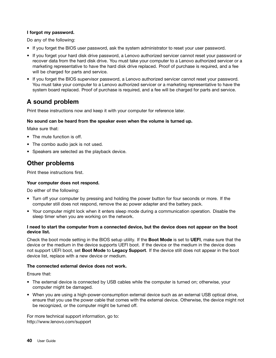 A sound problem, Other problems | Lenovo E40-70 Notebook User Manual | Page 54 / 70