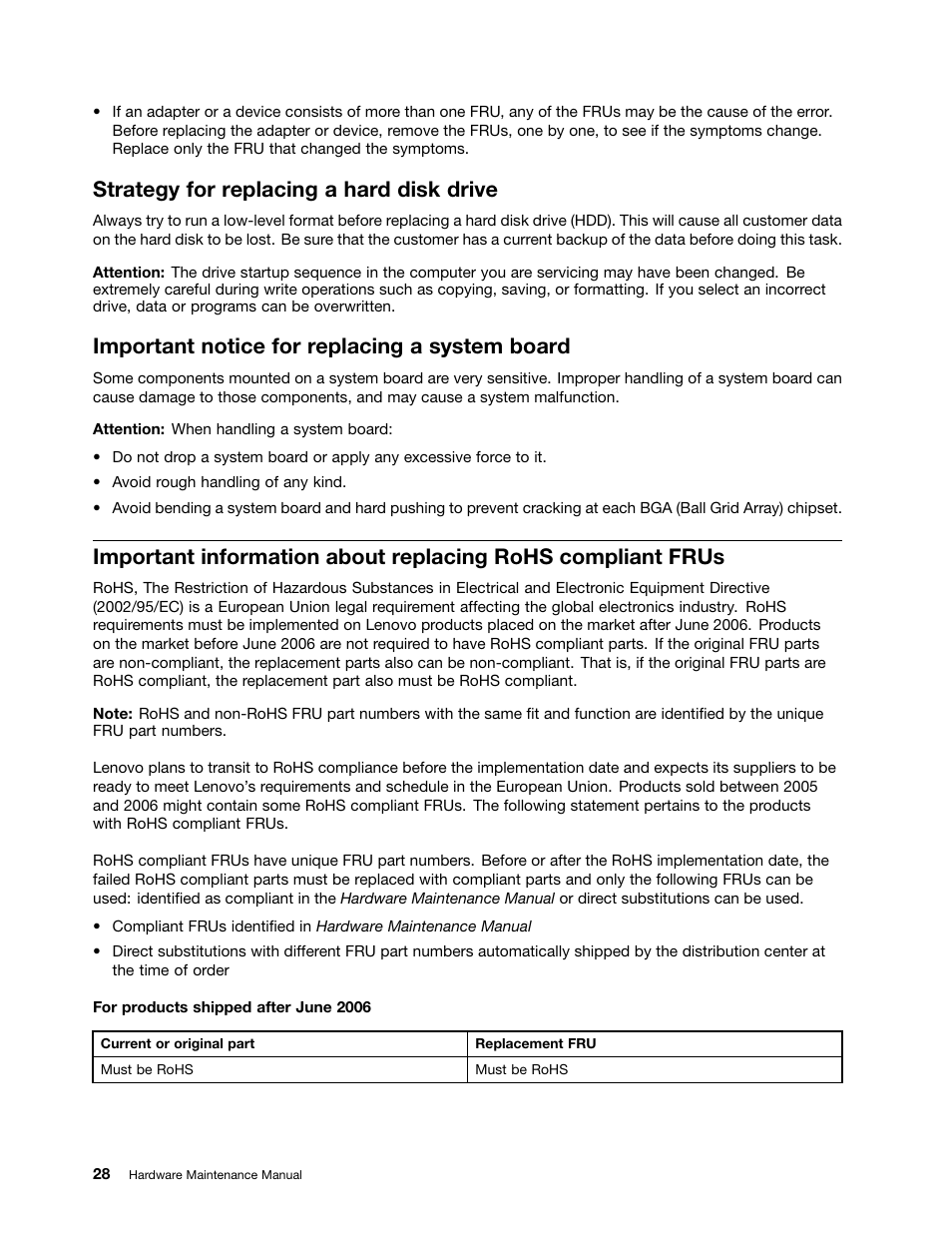 Strategy for replacing a hard disk drive, Important notice for replacing a system board | Lenovo E49 Notebook User Manual | Page 34 / 100