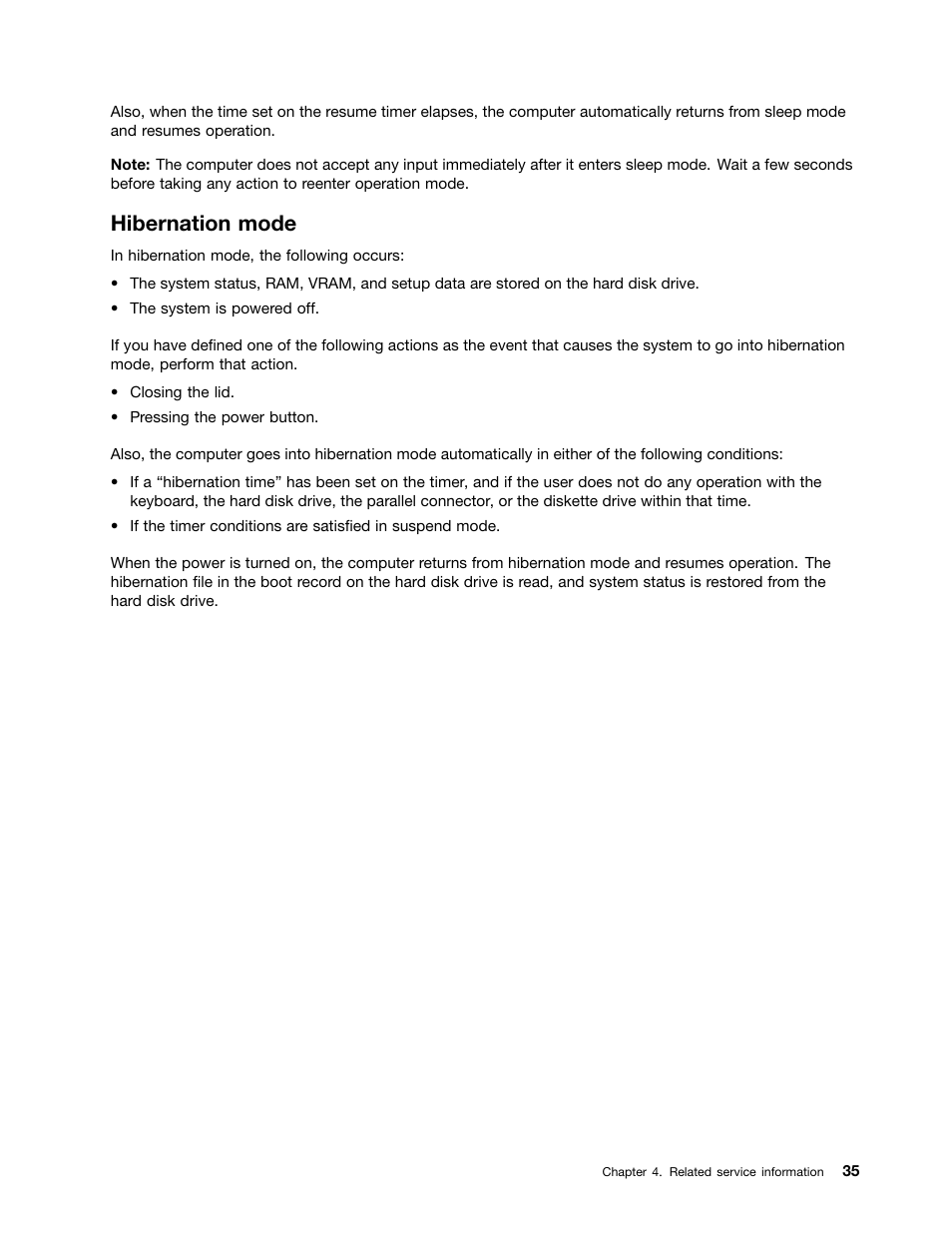 Hibernation mode | Lenovo E49 Notebook User Manual | Page 41 / 100