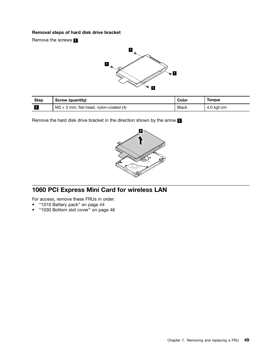 1060 pci express mini card for wireless lan | Lenovo E49 Notebook User Manual | Page 55 / 100