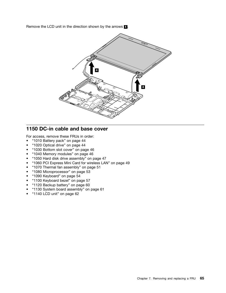 1150 dc-in cable and base cover | Lenovo E49 Notebook User Manual | Page 71 / 100