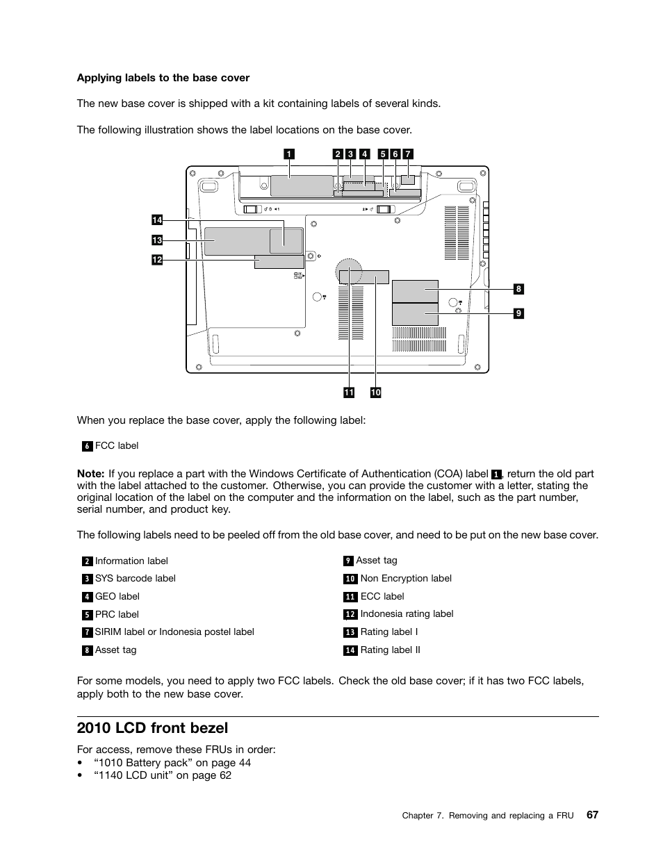 2010 lcd front bezel | Lenovo E49 Notebook User Manual | Page 73 / 100