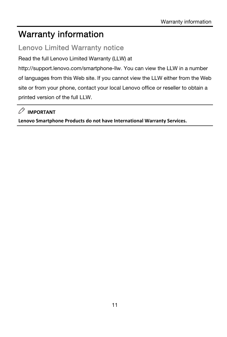 Warranty information | Lenovo A316i Smartphone User Manual | Page 14 / 22